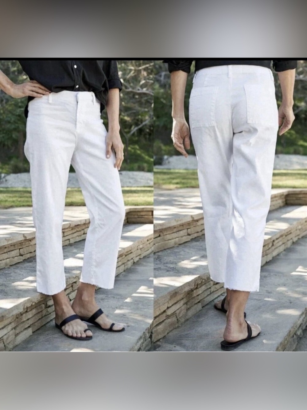 Frank & Eileen White Ivory Flax Cotton Blend Raw Hem Kinsale Pant- 6